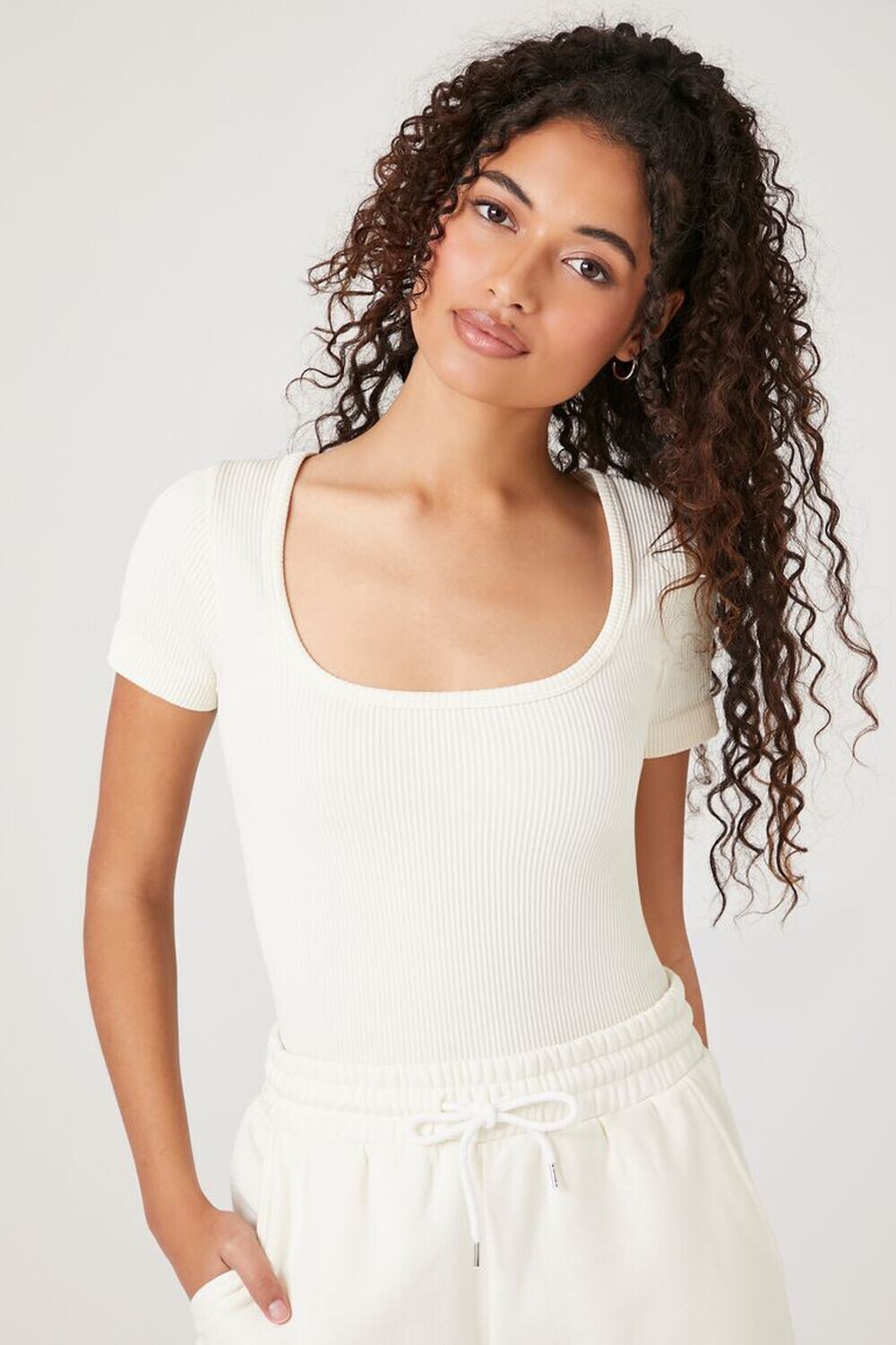 

Бесшовное боди в рубчик Forever 21, белый