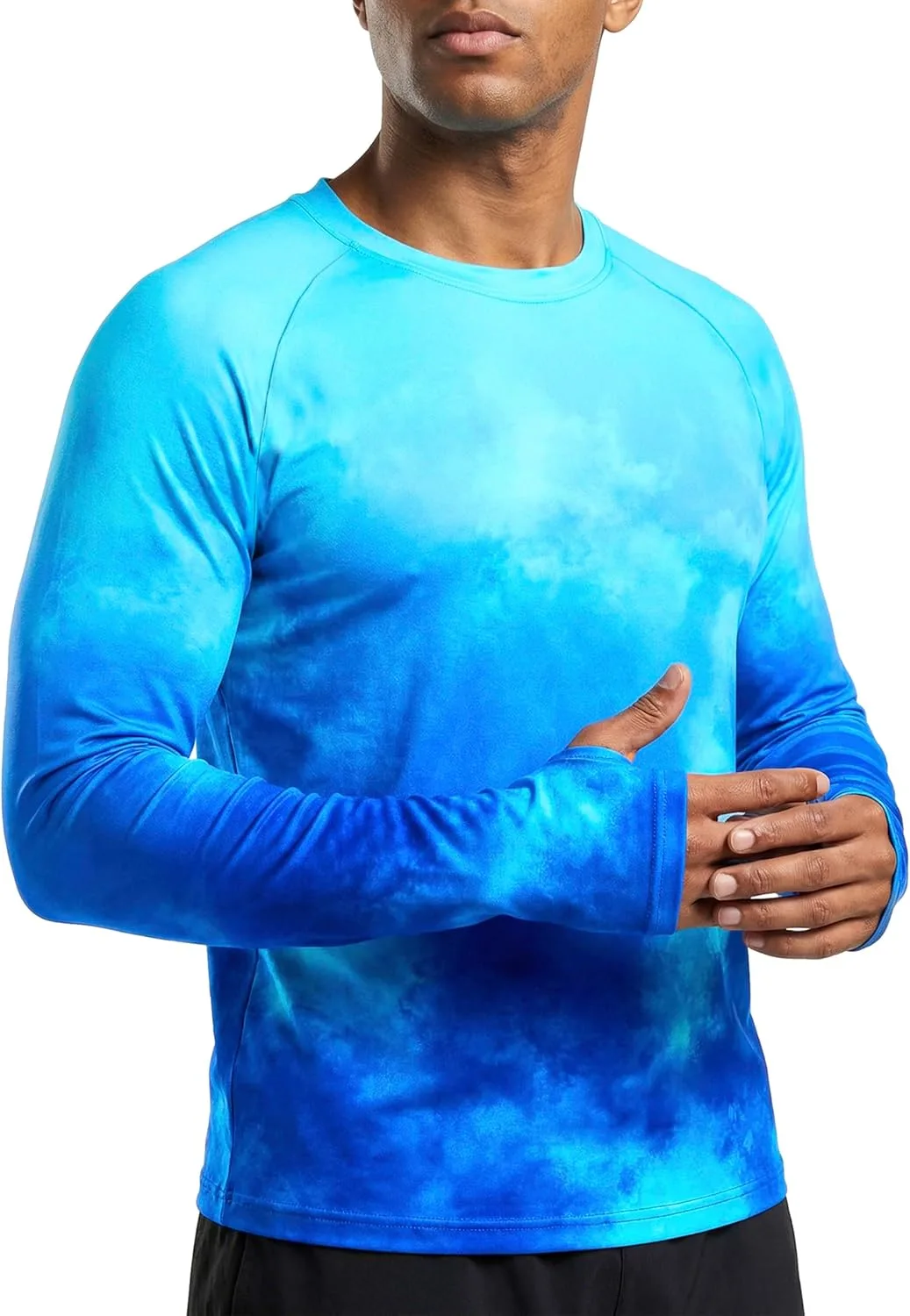 

Мужская рубашка для рыбалки с длинным рукавом, синий градиентный океанский принт, UPF защита от солнца ZZTIKIN