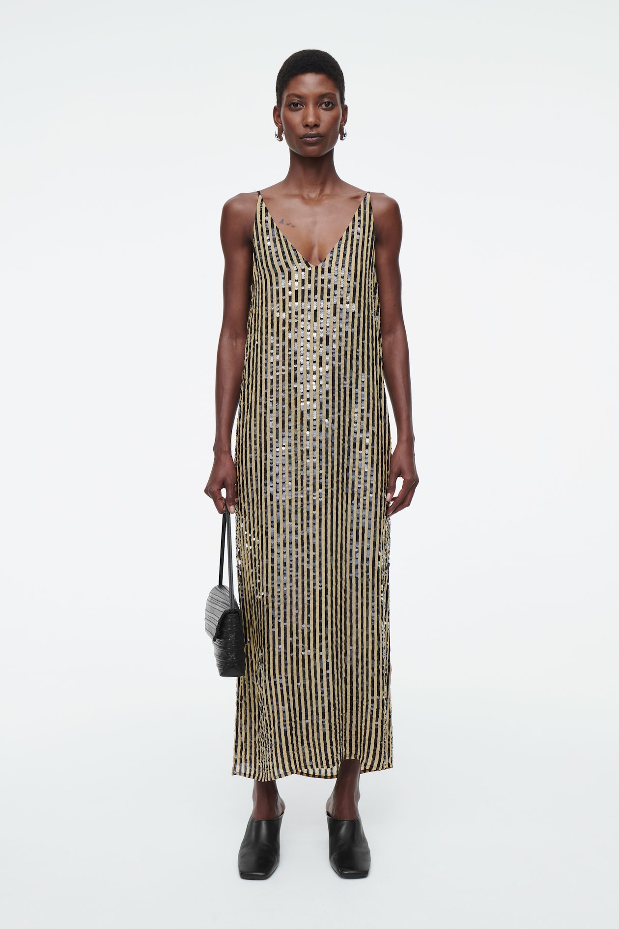 

Платье-комбинация в полоску с блестками COS, бежевый/полосатый