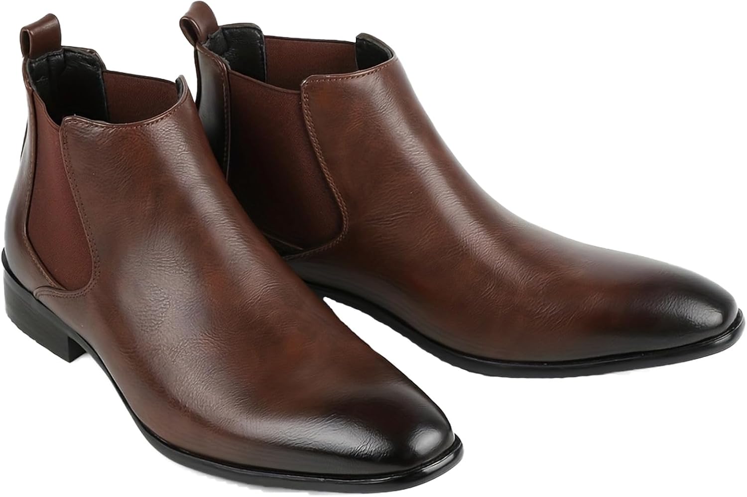 

Мужские кожаные ботинки челси на блочном каблуке, классические деловые и повседневные, низкий каблук, ботильоны для торжественных случаев, модные ретро, удобные, без шнуровки, для ежедневной работы Yherohg, темно-коричневый