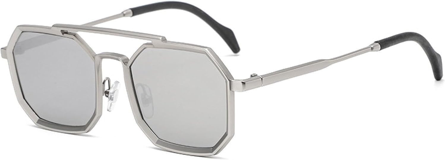 

Солнцезащитные очки с двойной перемычкой для женщин, металлическая оправа, зеркальные линзы, защита от УФ-излучения UV400, солнцезащитные очки для мужчин в стиле панк MTZJH, One Color