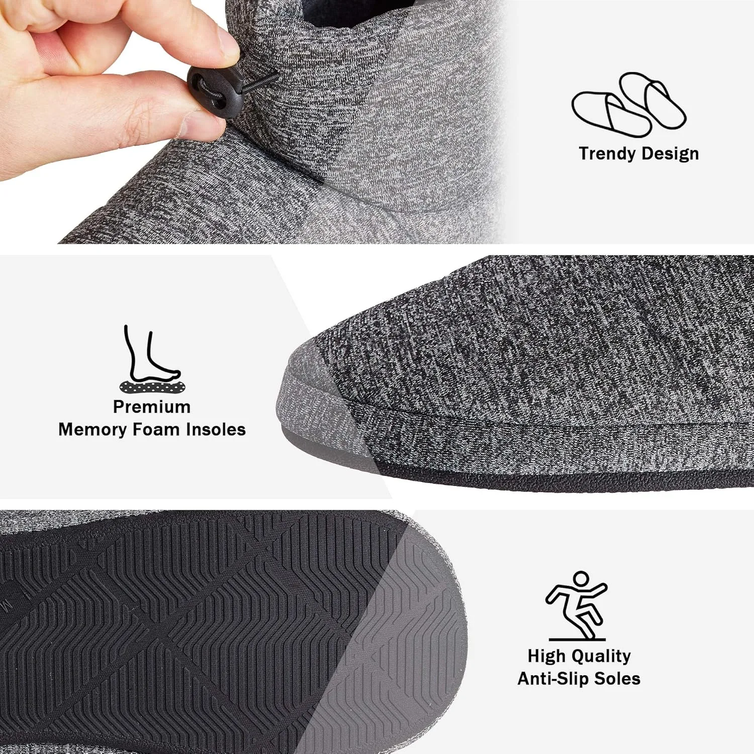 Мужские теплые домашние тапочки Dunlop с эффектом памяти, удобная обувь, серый — фото 3