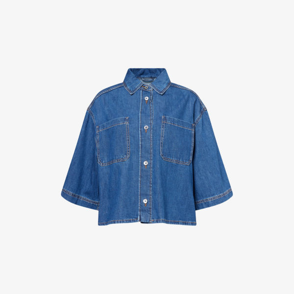 

Джимовая рубашка с короткими рукавами Enza Weekend Max Mara, синий