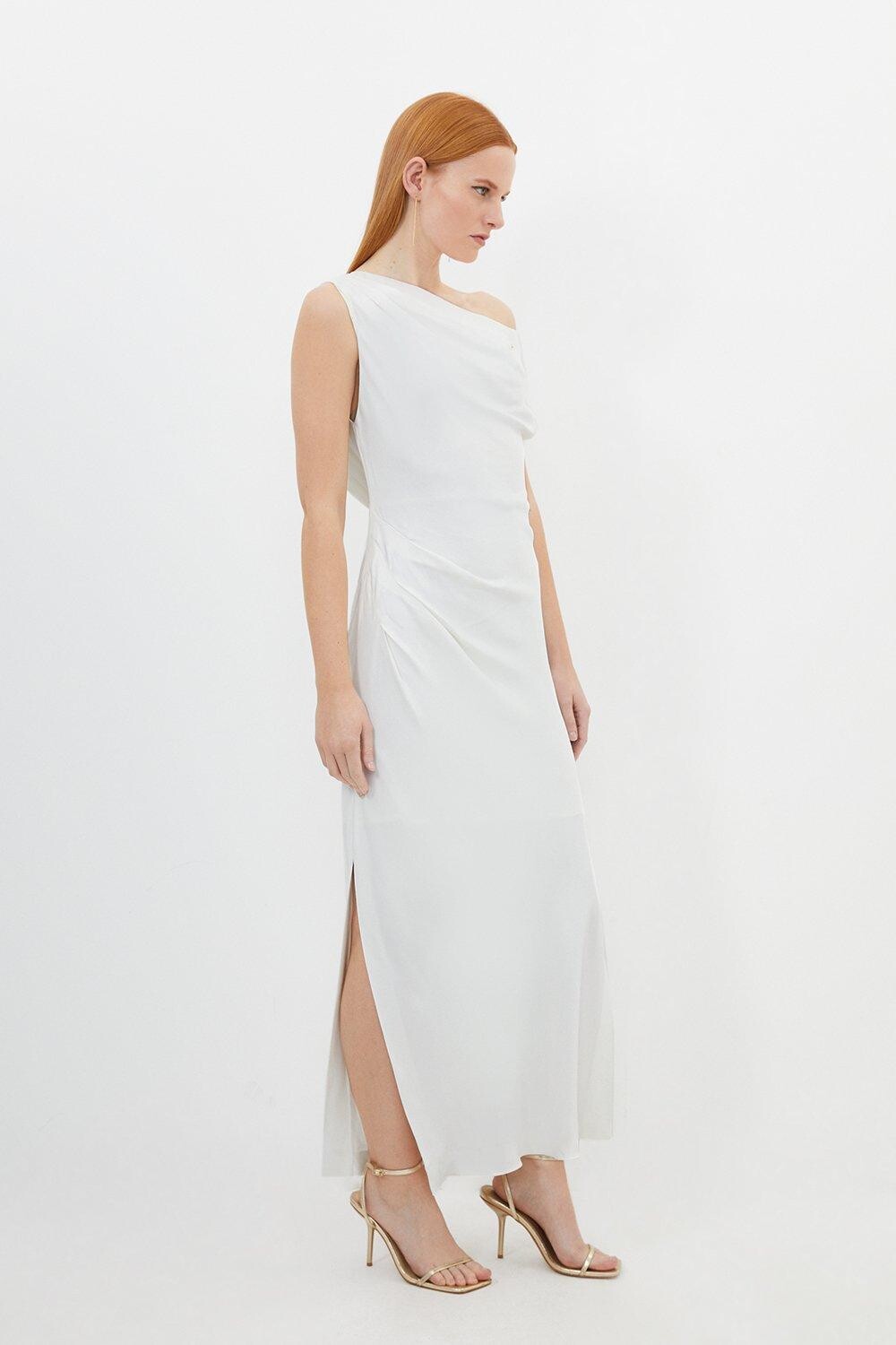 

Платье макси из креповой ткани с атласной спинкой Karen Millen, белый