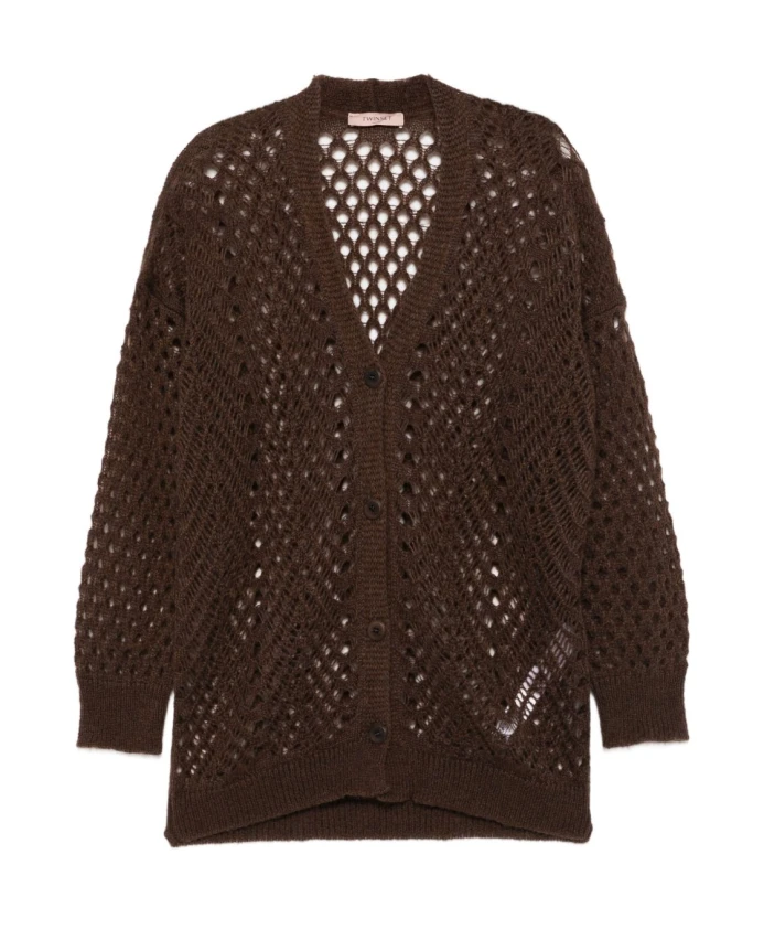 

Коричневый свитер с геометрическим V-образным вырезом Twinset, коричневый