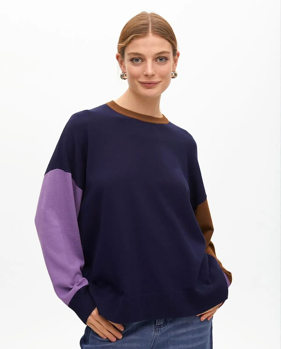 

Женский джемпер color block с круглым вырезом Lola Casademunt, темно-синий