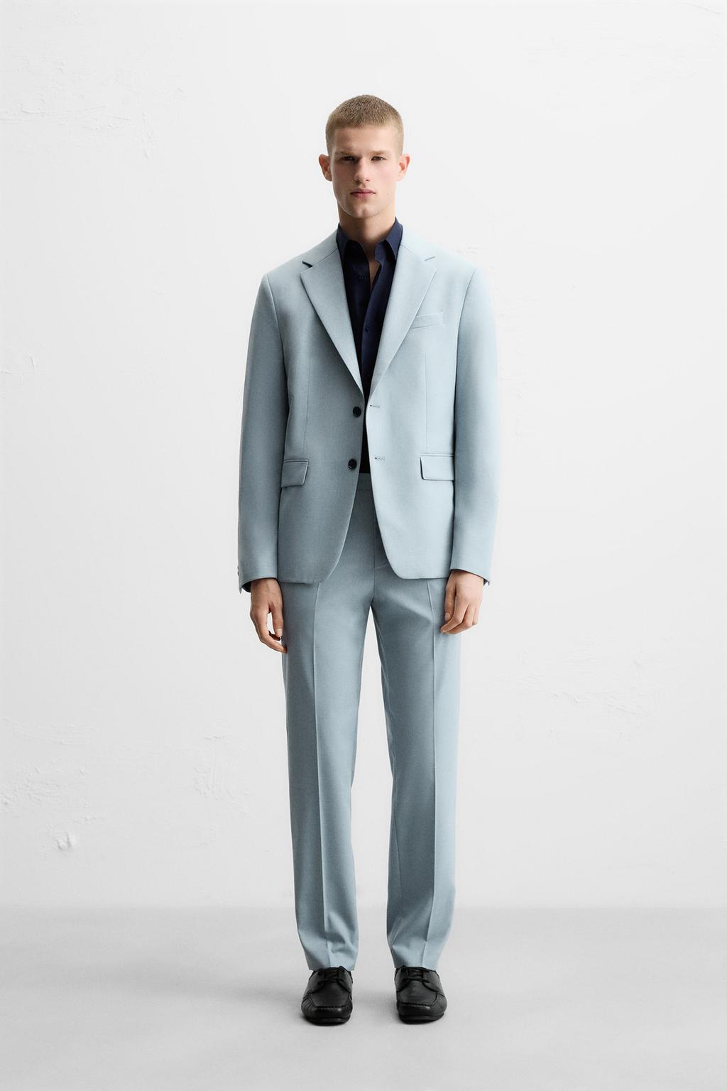 

Облегающие костюмные брюки ZARA, небесно-синий