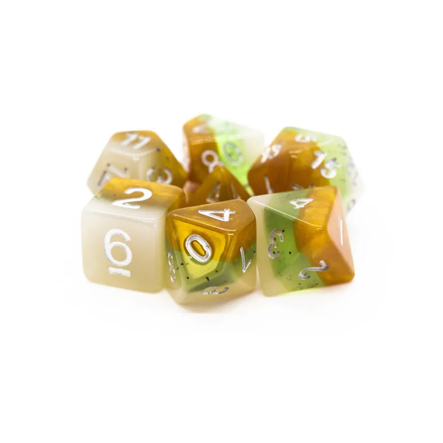 

Поли-набор «Киви с белым» (7), Acrylic-Resin Dice - Gradient
