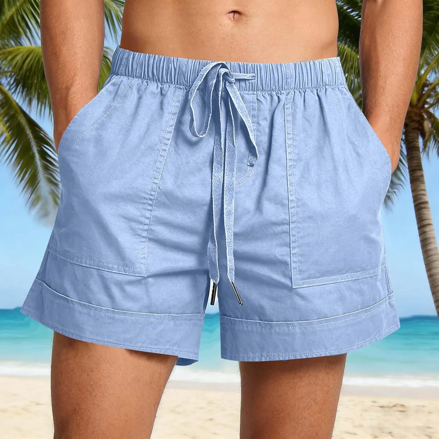 Шорты мужские на лето, Cotton & Linen, Light Blue — фото 2
