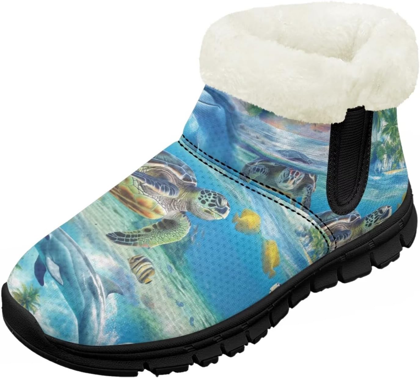 

Детские зимние ботинки для девочек с меховой подкладкой, с короткой подошвой, противоскользящие, легкие уличные теплые ботинки для малышей Pointodoor, Dolphin Turtle Printed