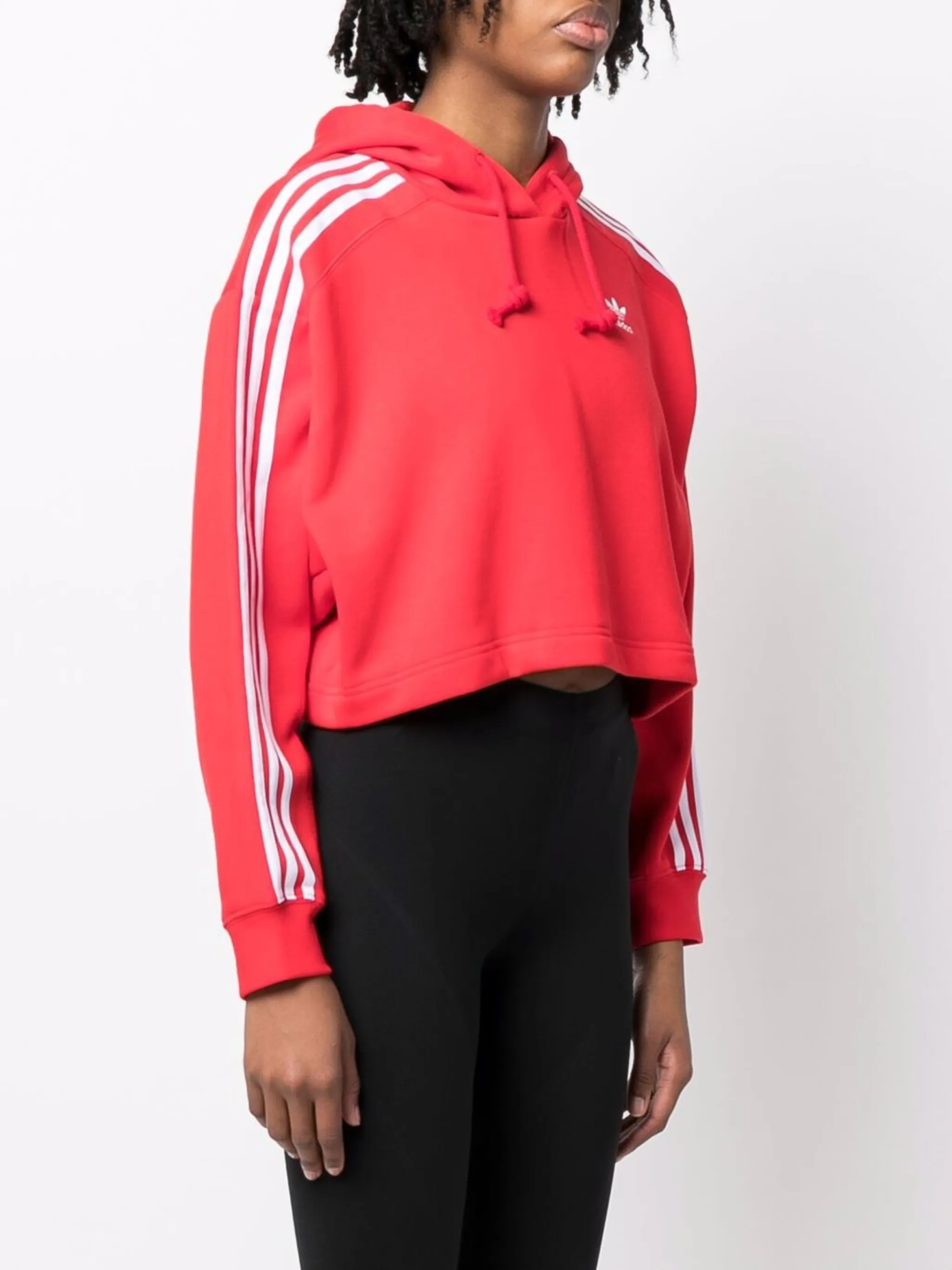 Укороченное худи с декором Trefoil Adidas, красный — фото 3