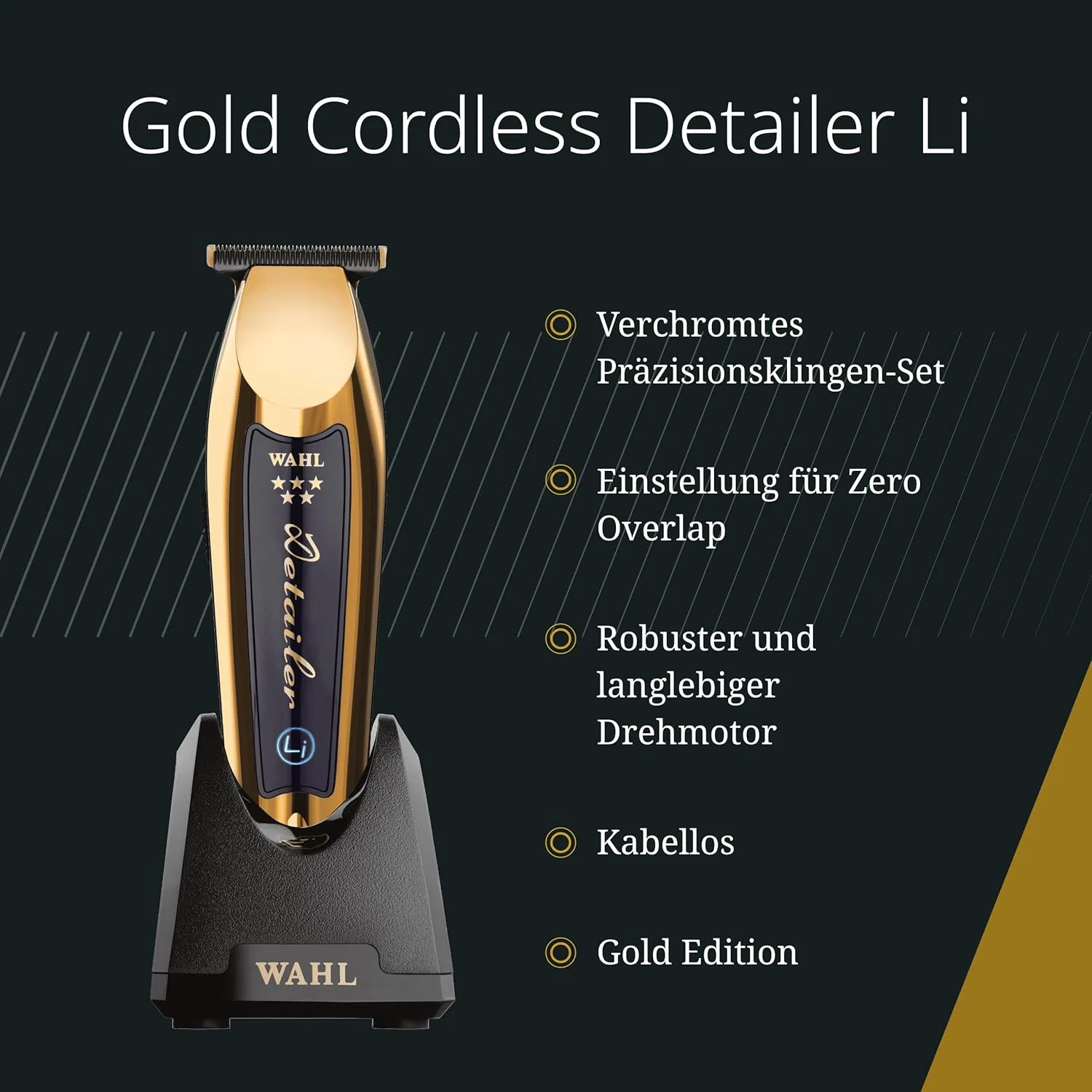 Беспроводной триммер Wahl Gold Cordless Detailer Li с широким T-образным лезвием Wahl — фото 2