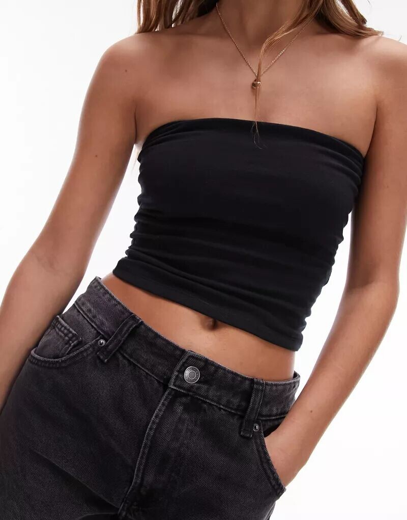 

Черный топ без бретелек Topshop