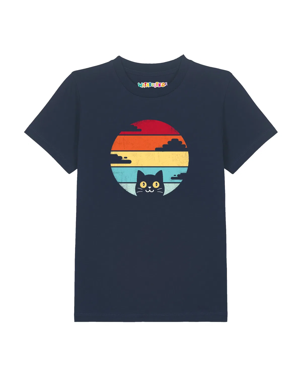 Футболка 'Retro Sunset Cat' Watabout.Kids, Navy/Aqua