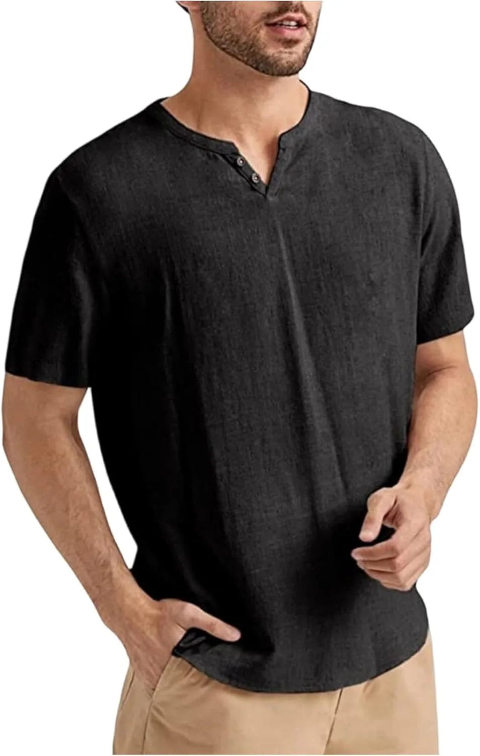 

Мужская футболка-хенли с V-образным вырезом и коротким рукавом RODYETQQ