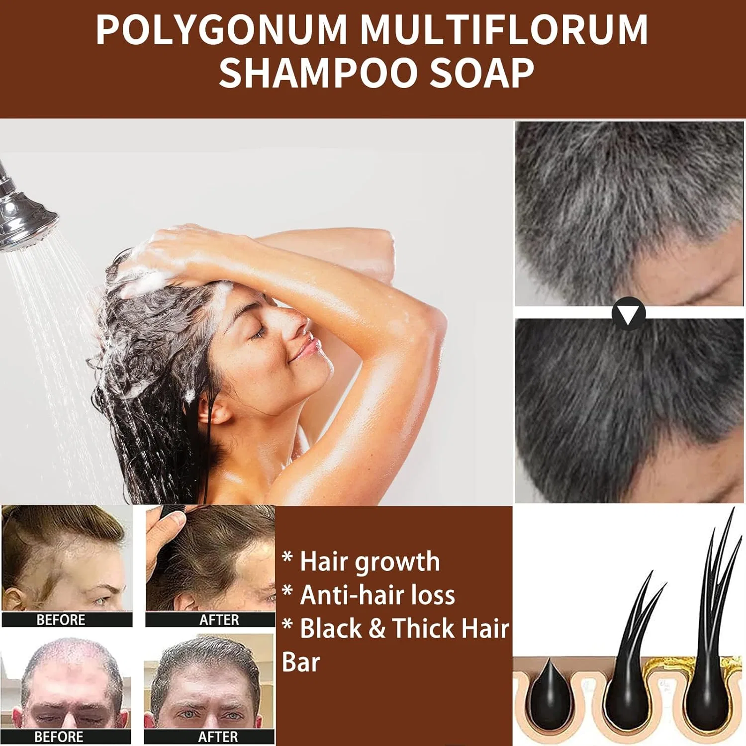 Твердый шампунь He Shou Wu для роста и затемнения волос Xirujnfd, 5Pcs+5*Bubble Net — фото 4