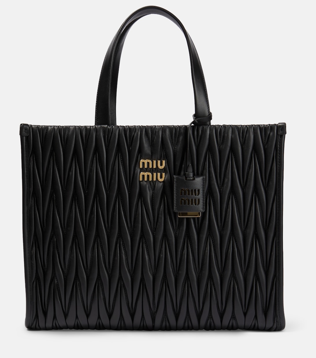 

Тканая кожаная сумка-тоут Miu Miu, черный