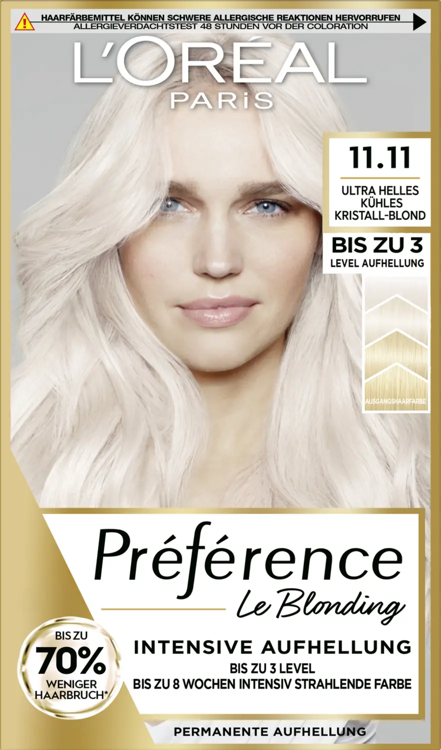

Краска для волос L’Oréal Paris Préférence Permanente Aufhellung Le Blonding 11.11 Ultra-Helles Kühles Kristall-Blond