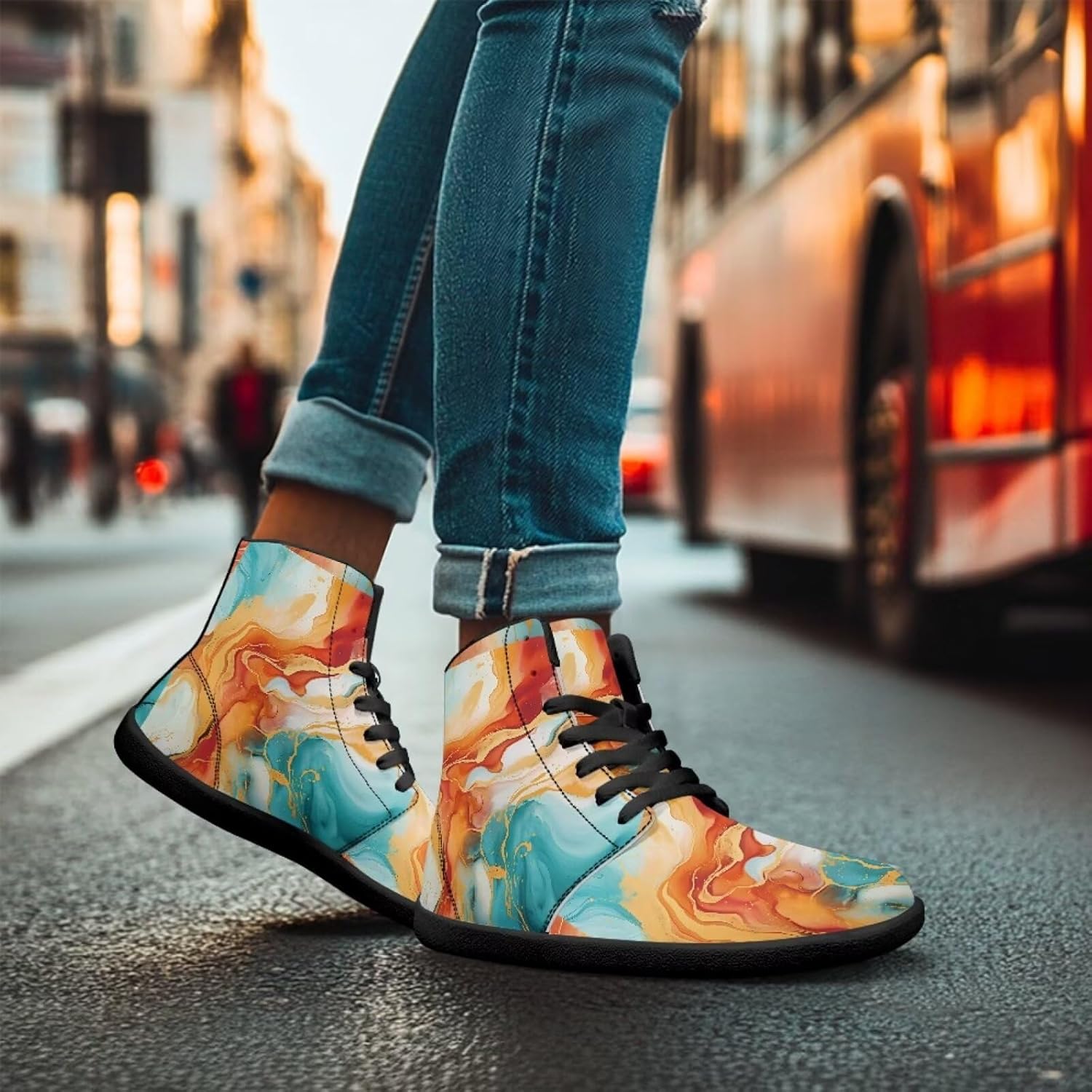 

Мужские минималистичные ботинки с широким носком, высокие кроссовки, повседневная обувь для ходьбы, спортивная обувь с нулевым перепадом, ботильоны Chririnla, Orange Colorful Marble