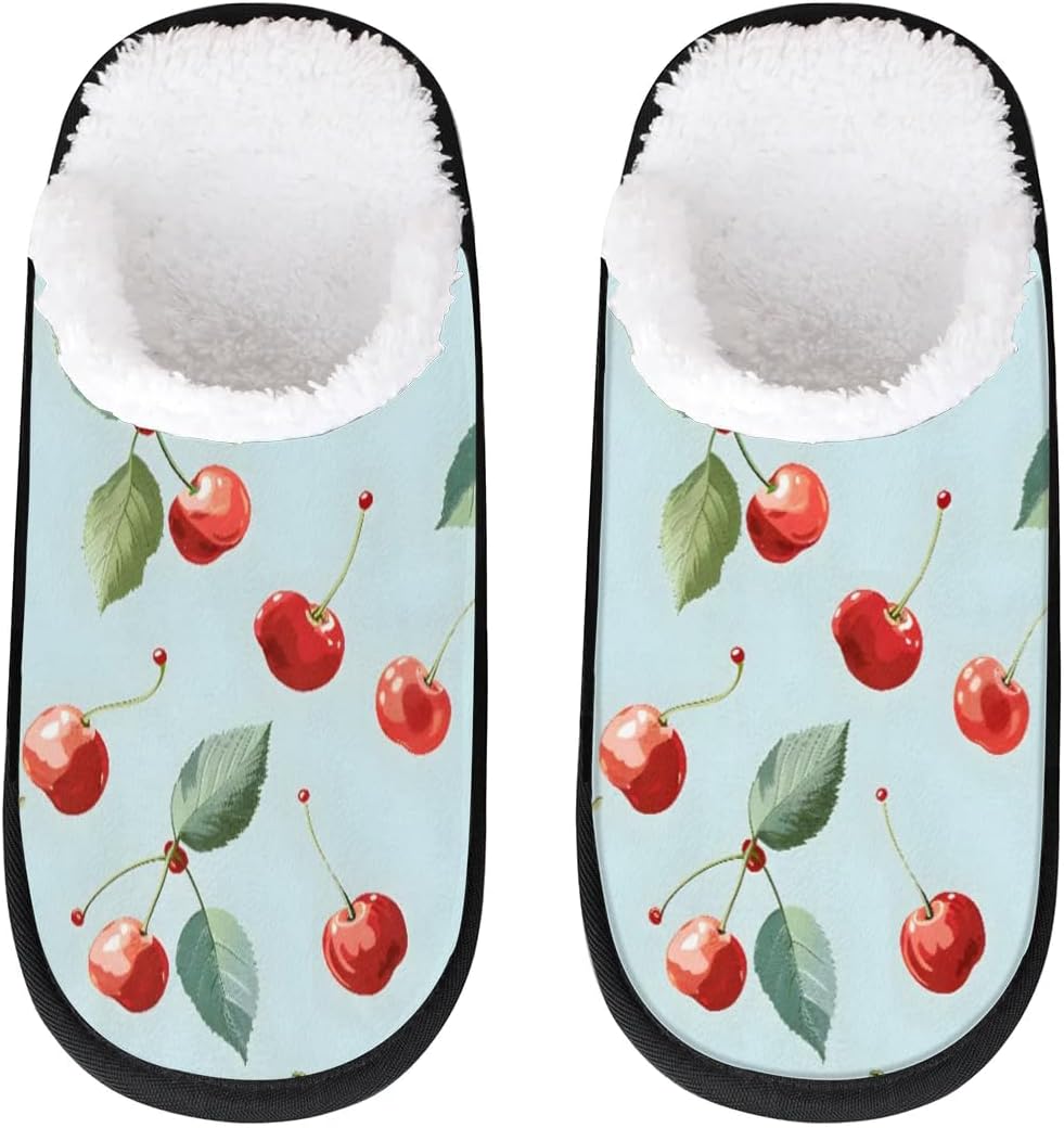 

Тапочки Gublec для женщин и мужчин, уютные с нескользящей подошвой, для дома, теплые плюшевые тапочки для дома, спальни и путешествий, Cute Cherry