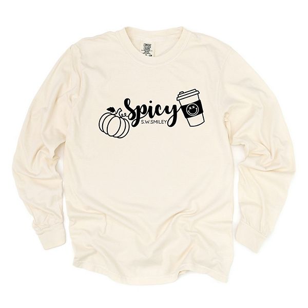 

SWSmiley spicy pumpkin spice - женская футболка с длинным рукавом и принтом, окрашенная в стиле garment dyed Simply Sage Market, Ivory, Зеленый, SWSmiley spicy pumpkin spice - женская футболка с длинным рукавом и принтом, окрашенная в стиле garment dyed S