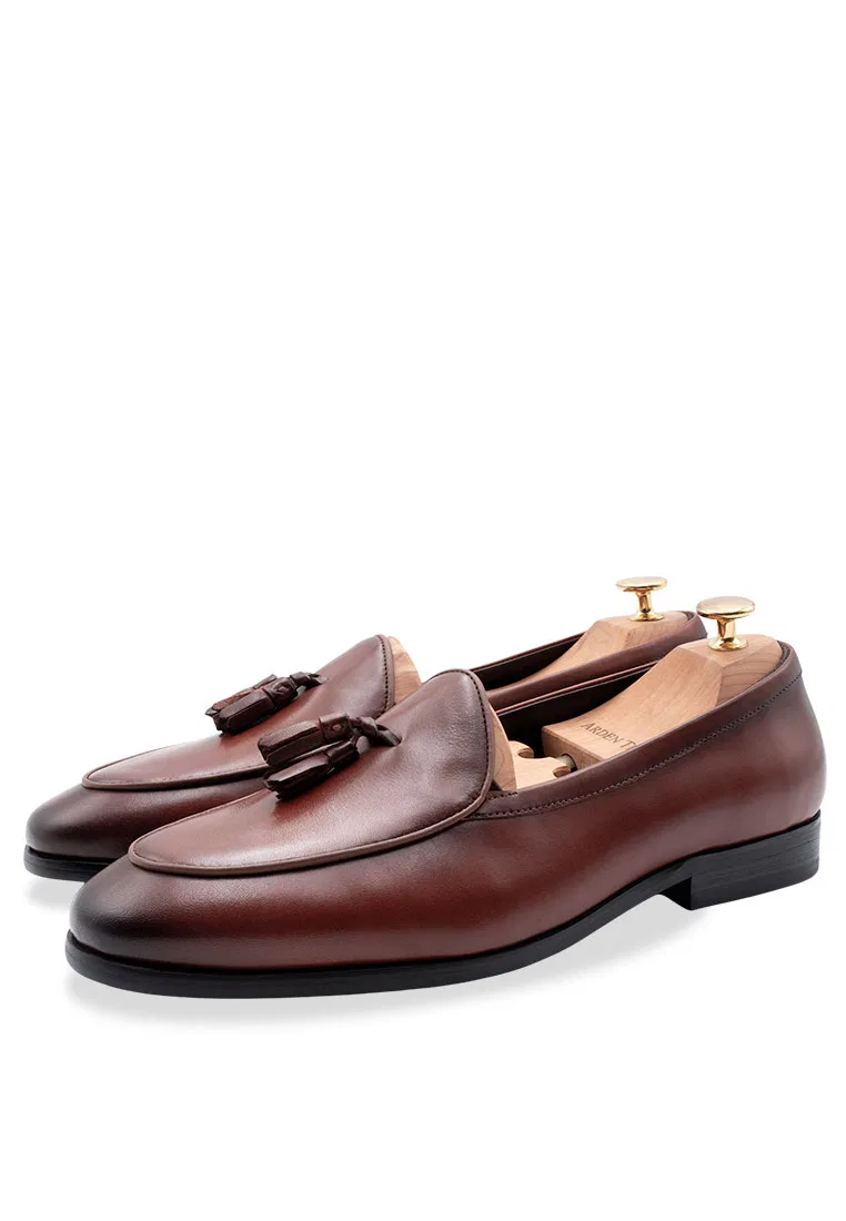 Туфли лоферы, замшевые, модель Auburn Belgian Tassel, Esquel Arden Teal, темно-рыжий — фото 2