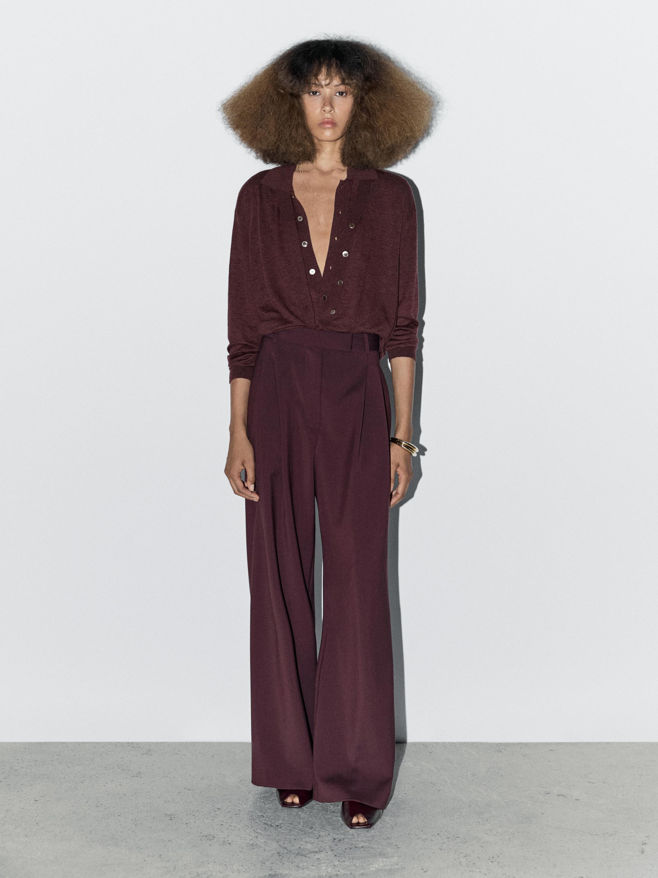 

Брюки с двойными вытачками из 100% шерсти - студия Massimo Dutti, бургундия