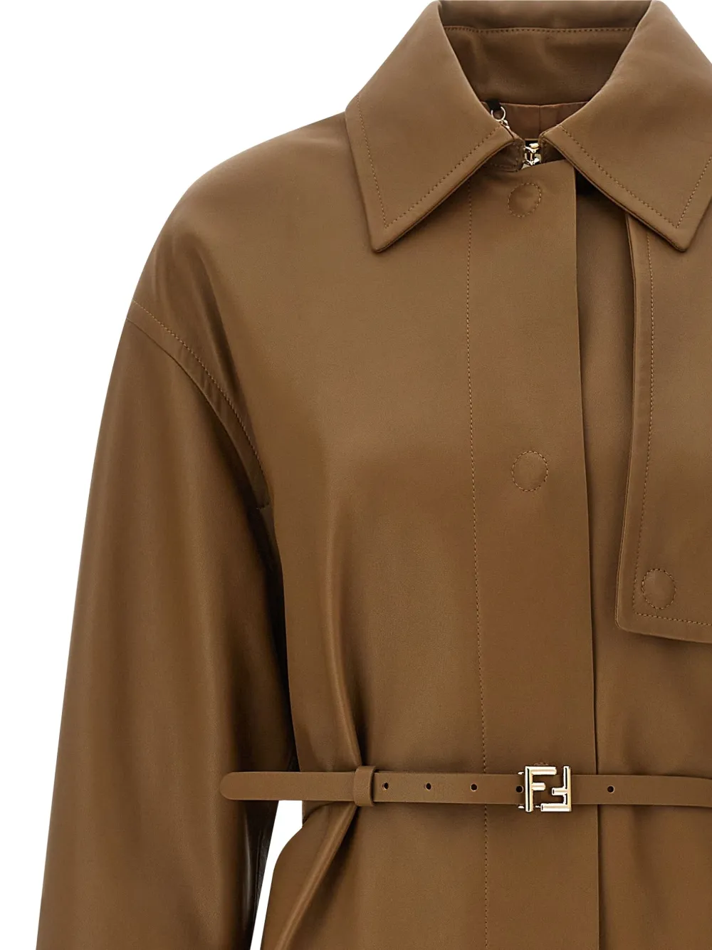 Тренч с тисненым логотипом и поясом Fendi, коричневый — фото 4