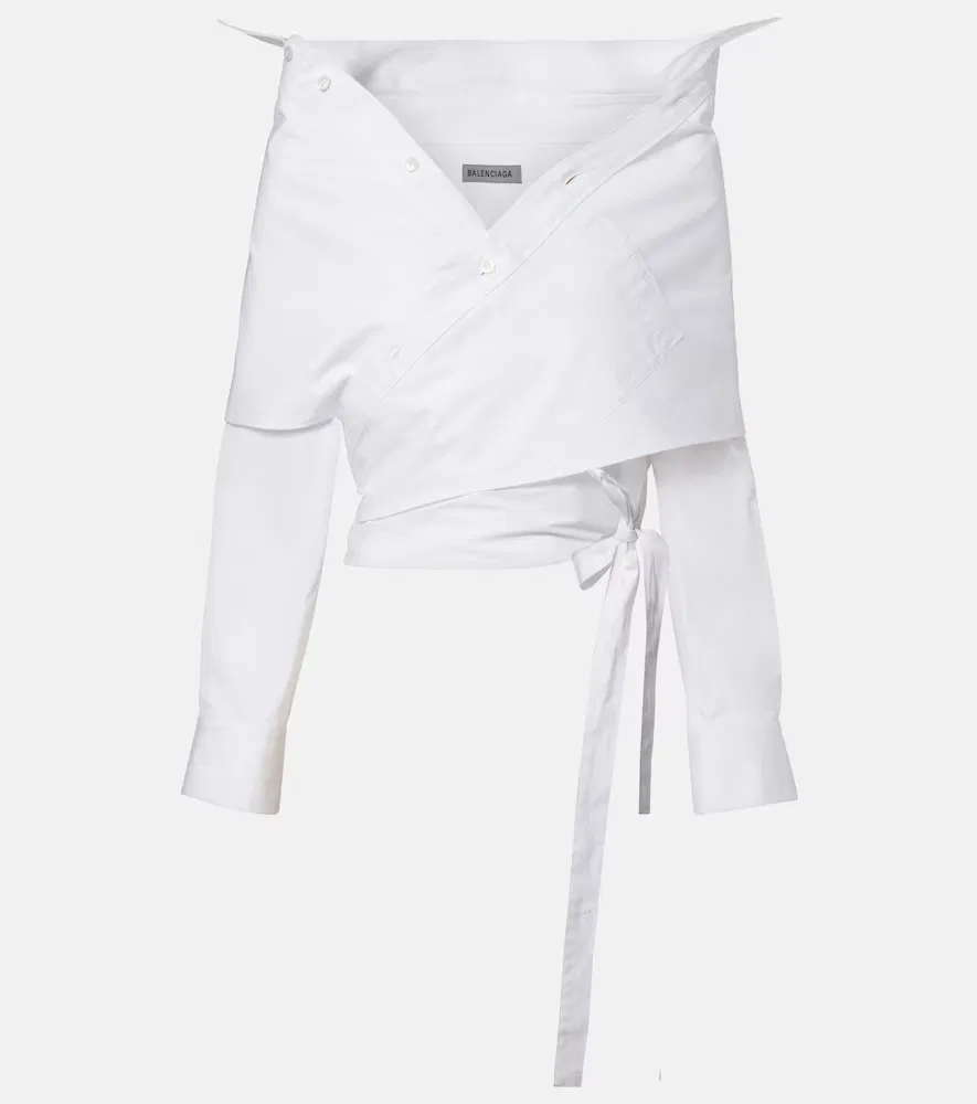 Хлопковый топ с открытыми плечами Balenciaga, белый