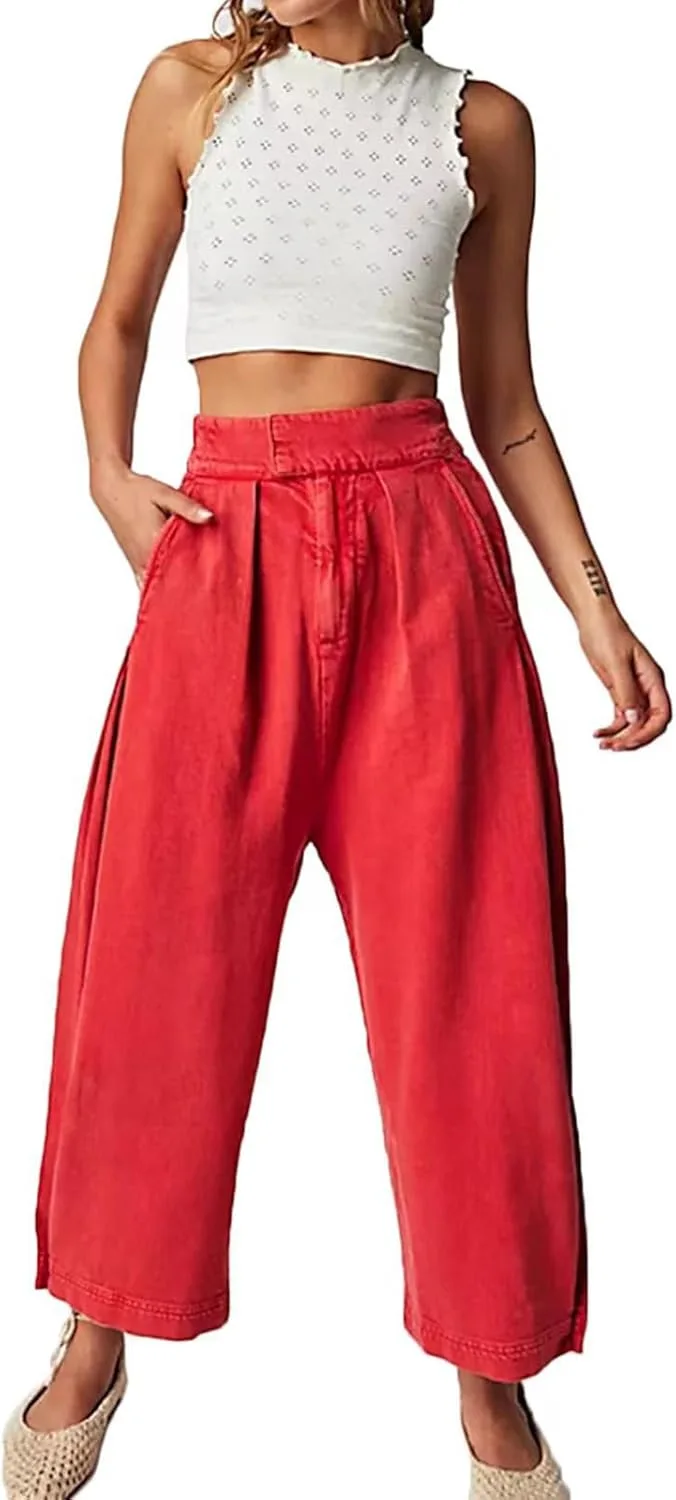 

Женские джинсы Loveimgs с плиссировкой и широкими штанинами