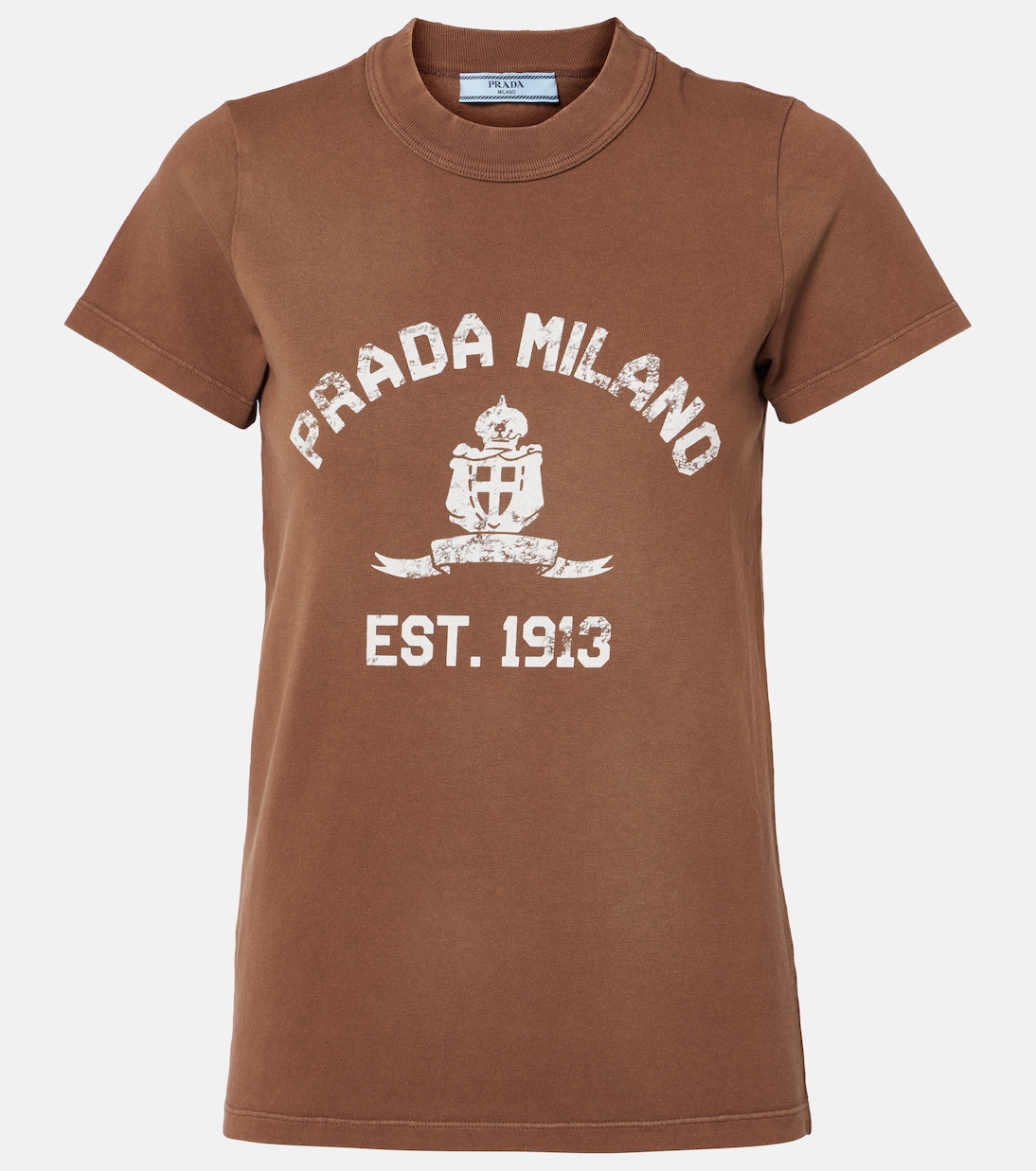 

Футболка из хлопкового джерси с логотипом Prada, Tabacco