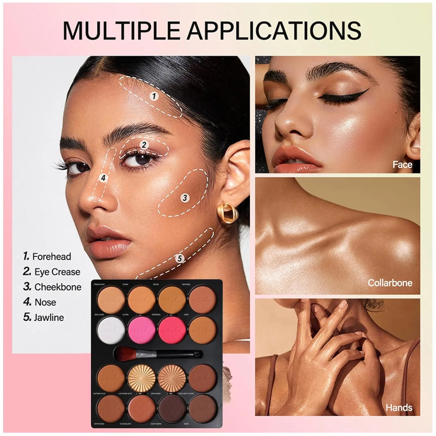 Палетка для лица «Complete Full Face Palette» от Joyeee с кистью Joyeee, 16 Colors All In One Makuep Palette — фото 2