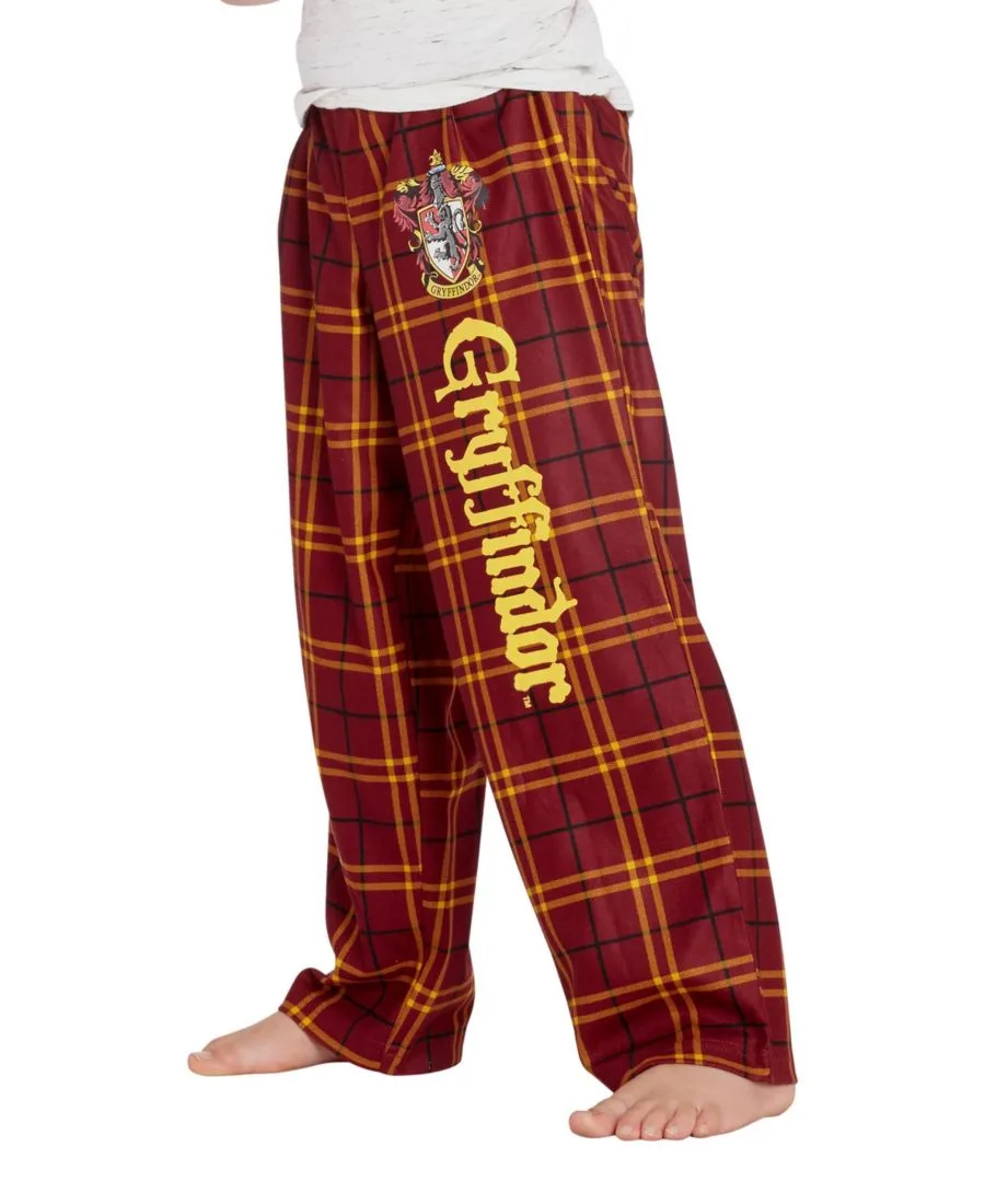 Детские пижамные штаны в клетку с символикой факультетов Хогвартса для мальчиков - все факультеты Harry Potter, красный