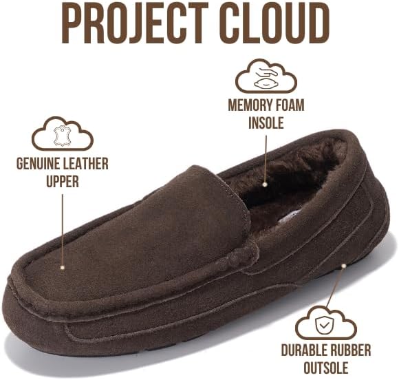 Мужские тапочки Project Cloud из 100 натуральной кожи с стелькой из пены с эффектом памяти - нескользящие и легкие тапочки для дома и улицы для мужчин (Oswin), шоколадный — фото 2