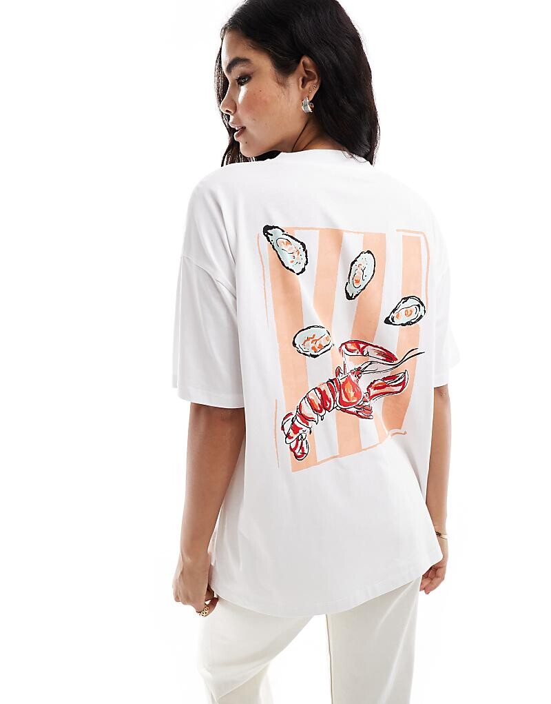 

Объемная футболка цвета слоновой кости с изображением устриц ASOS DESIGN