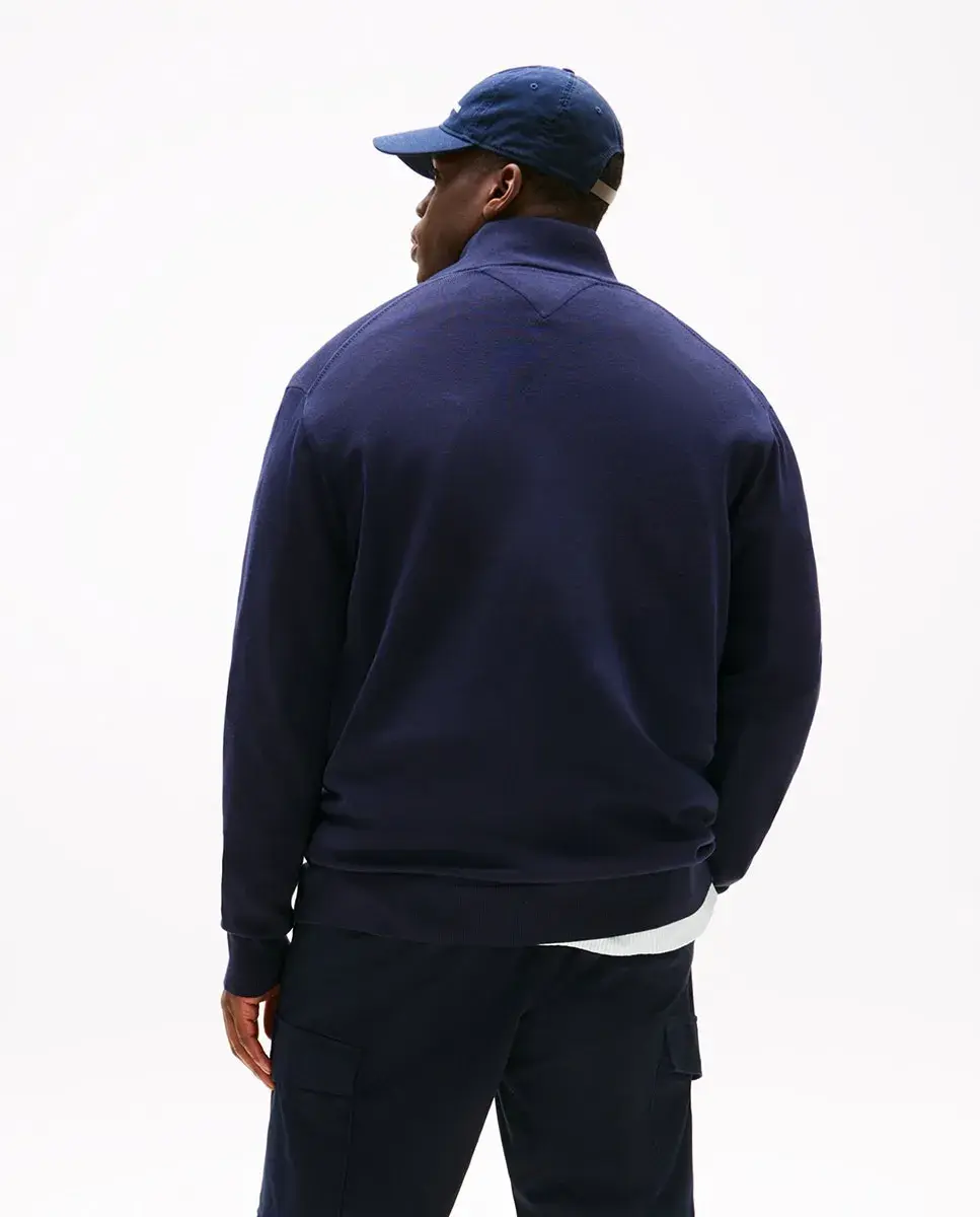 

Мужской свитер из однотонного хлопка с половинной молнией больших размеров Tommy Hilfiger, темно-синий