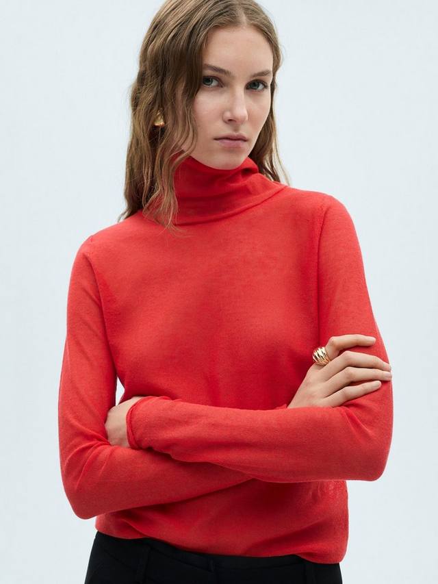 

Джемпер-водолазка poma slim fit с высоким воротом Mango, красный