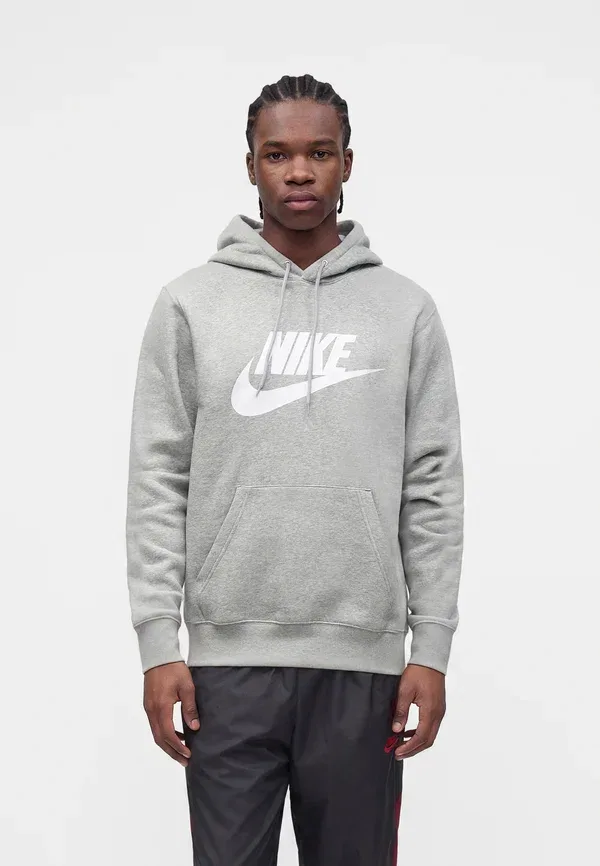 Толстовка с капюшоном Nike Sportswear Club Hoodie, тёмно-серый меланж/светлый дымчато-серый/белый