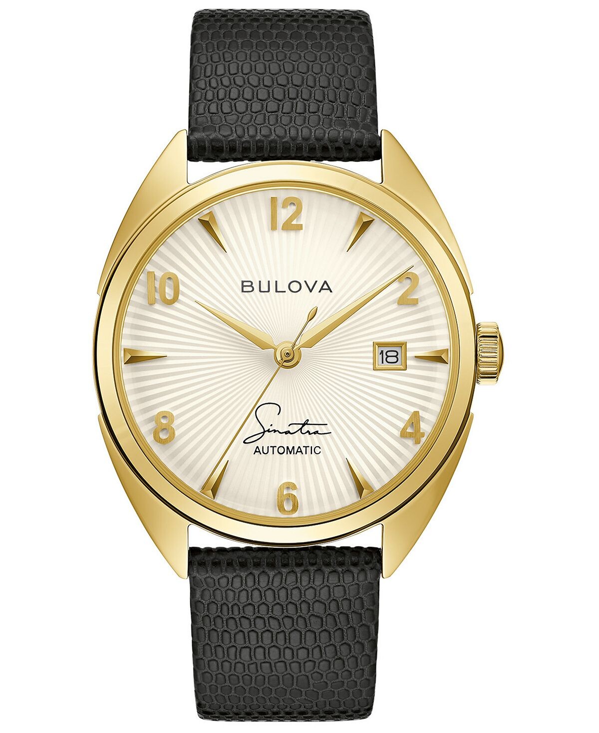 

Мужские автоматические часы Frank Sinatra с черным кожаным ремешком, 39 мм Bulova