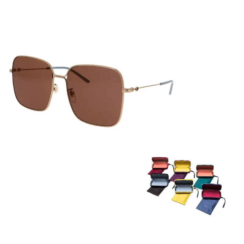 

GUCCI Металлические квадратные солнцезащитные очки для женщин, Gold Brown