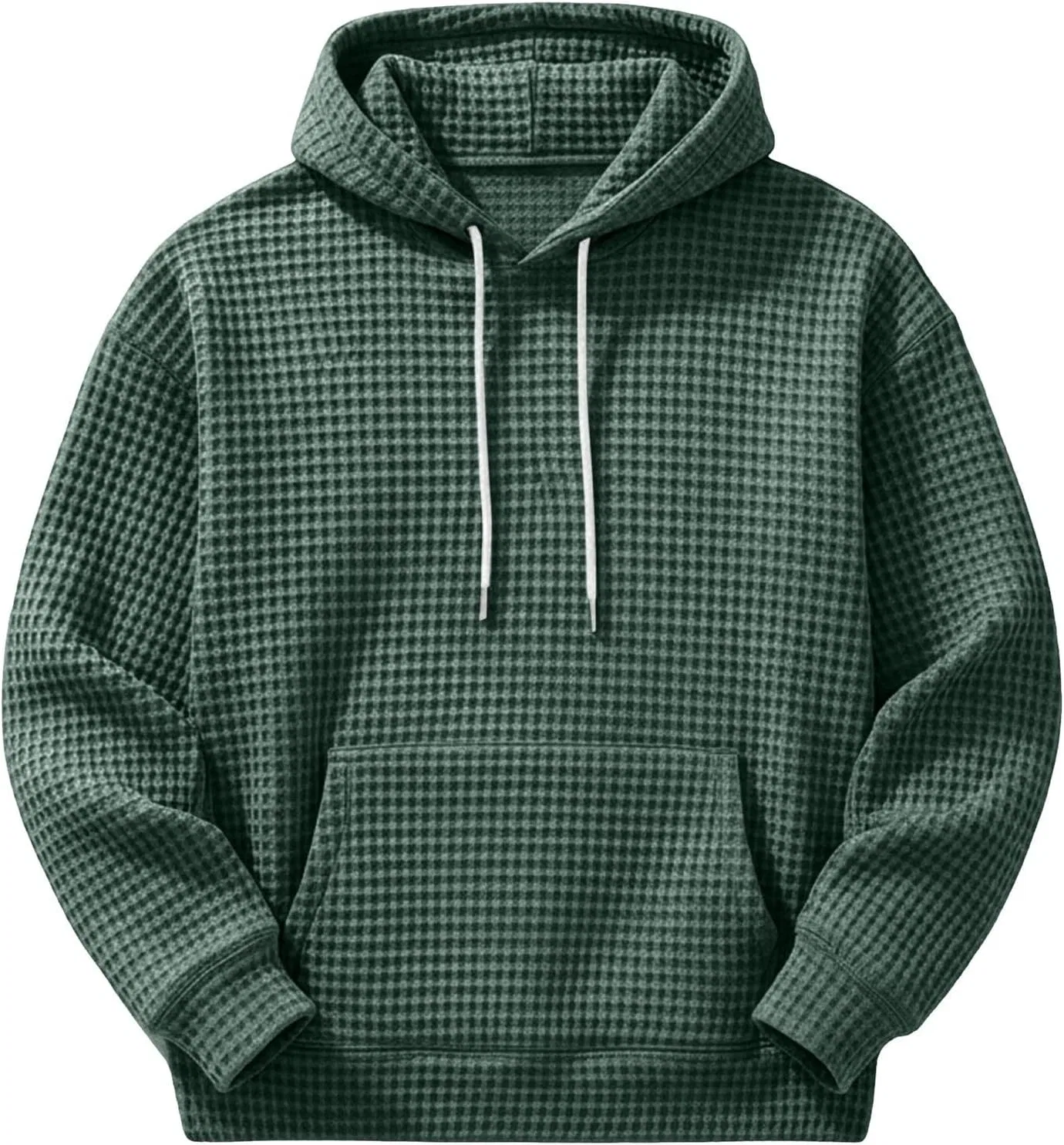 Мужская худи с капюшоном, вафельная ткань, Blackish Green — фото 4