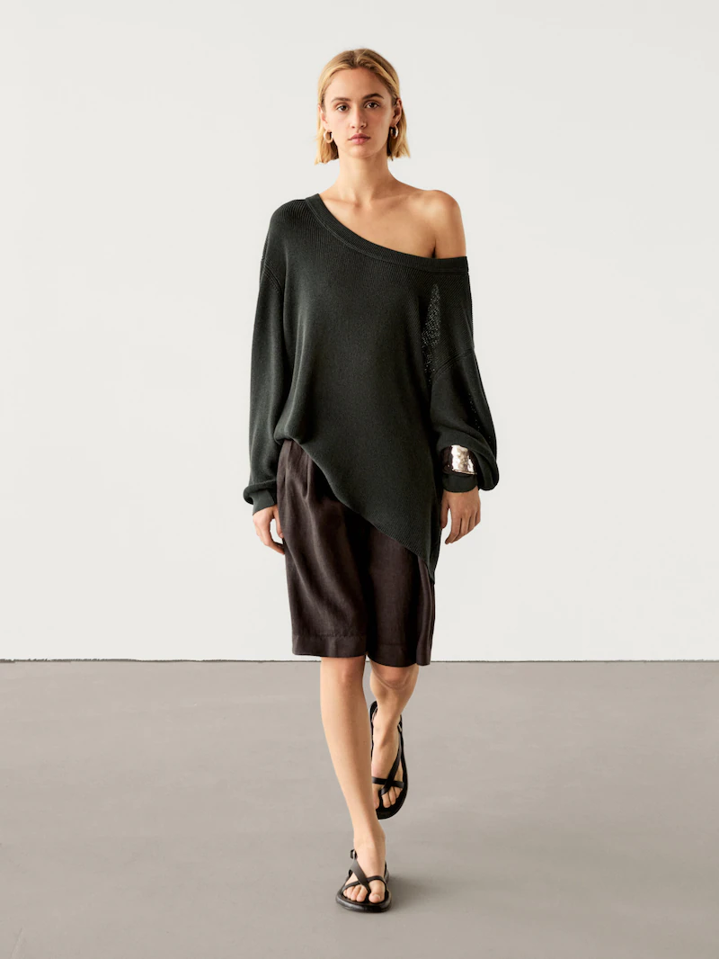 

Свитер оверсайз изнаночной вязки Massimo Dutti, зеленый
