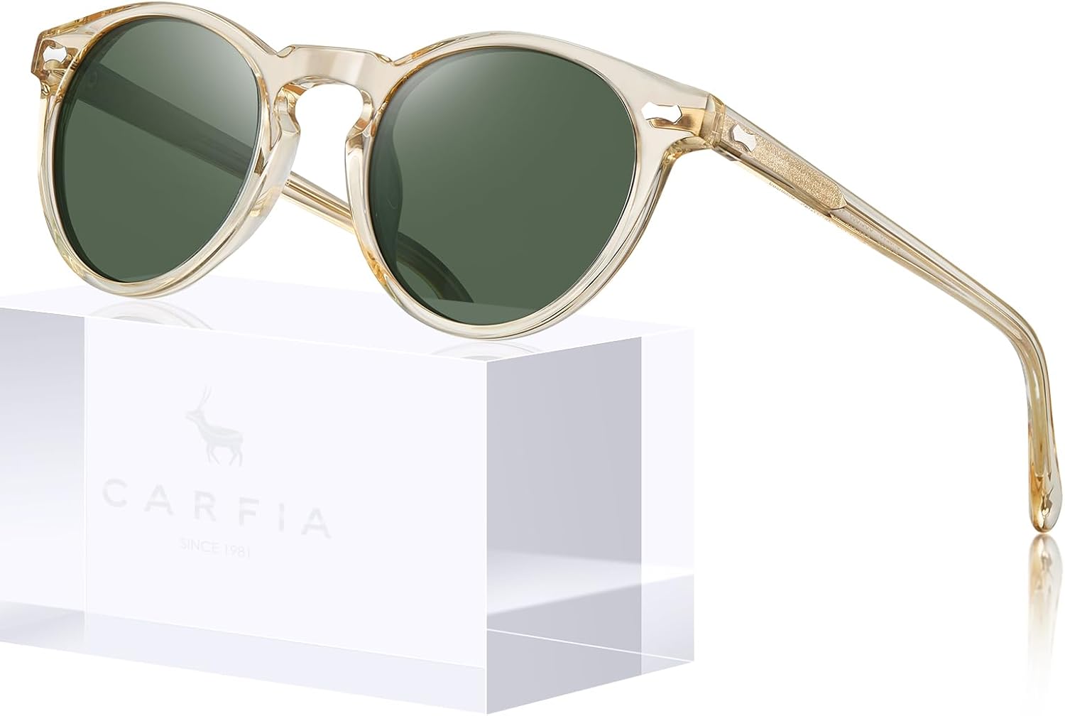 

Солнцезащитные очки CARFIA Retro с поляризацией для женщин, защита от УФ-излучения, ацетатный материал, классический винтажный стиль, круглые линзы, 6.light Yellow Transperant Frame Green Grey Lens