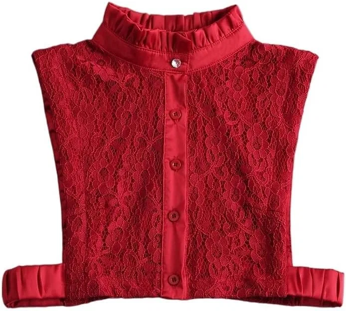 Блуза кружевная с отложным воротником Lace Faux Collar Shirt, красный
