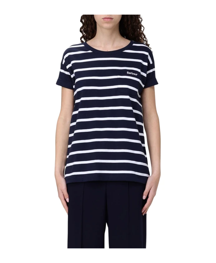 

Полосатая хлопковая футболка с карманом Barbour, синий