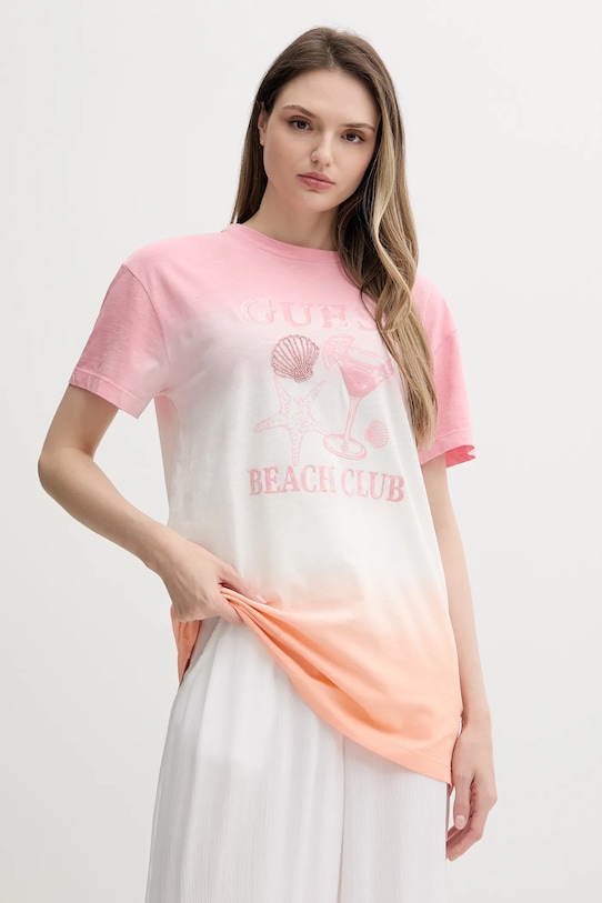 

Хлопковая футболка Guess, розовый