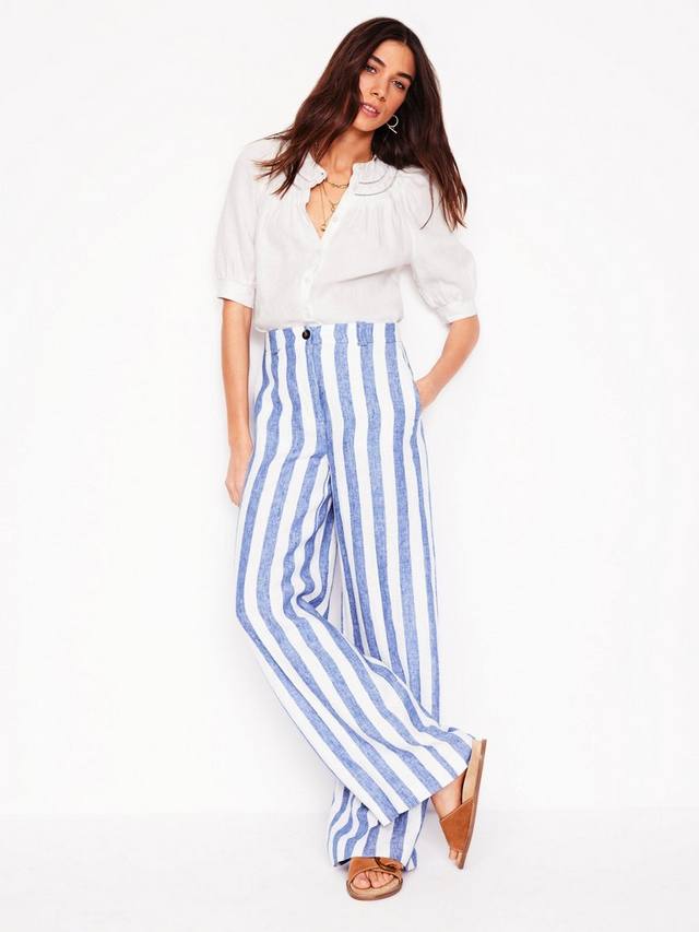 

Брюки из чистого льна в полоску westbourne Boden, цвет Bright Blue/White