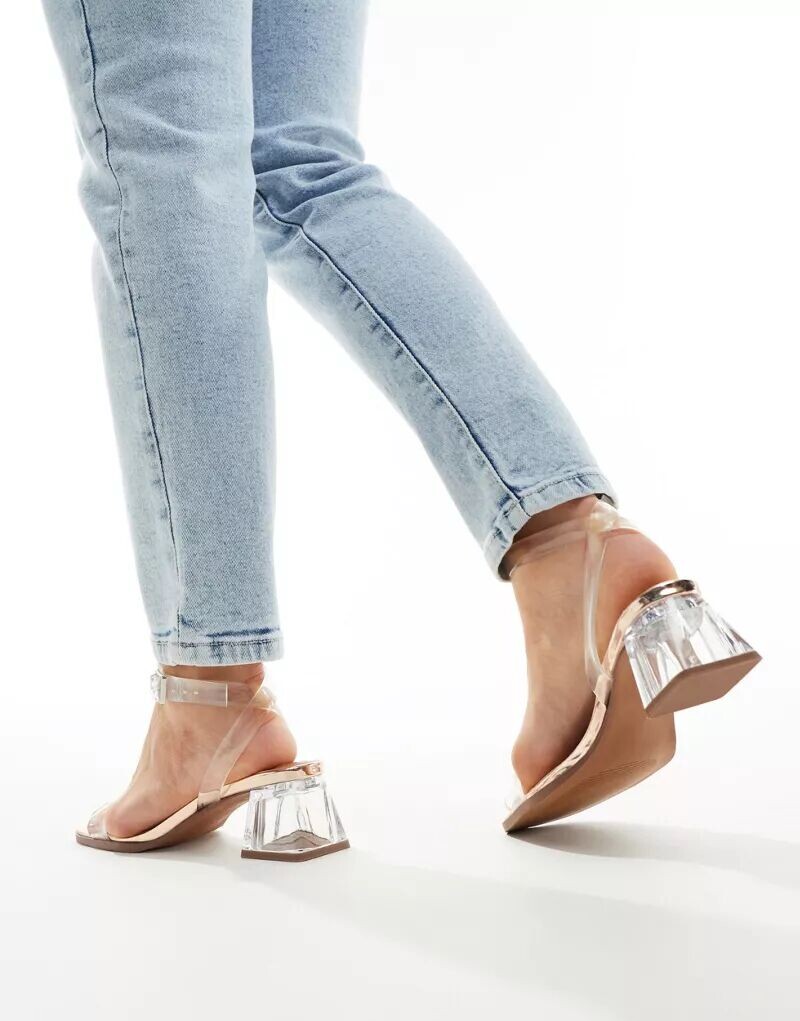 Широкие босоножки Hopeful на блочном каблуке ASOS из прозрачного и розового золота — фото 2
