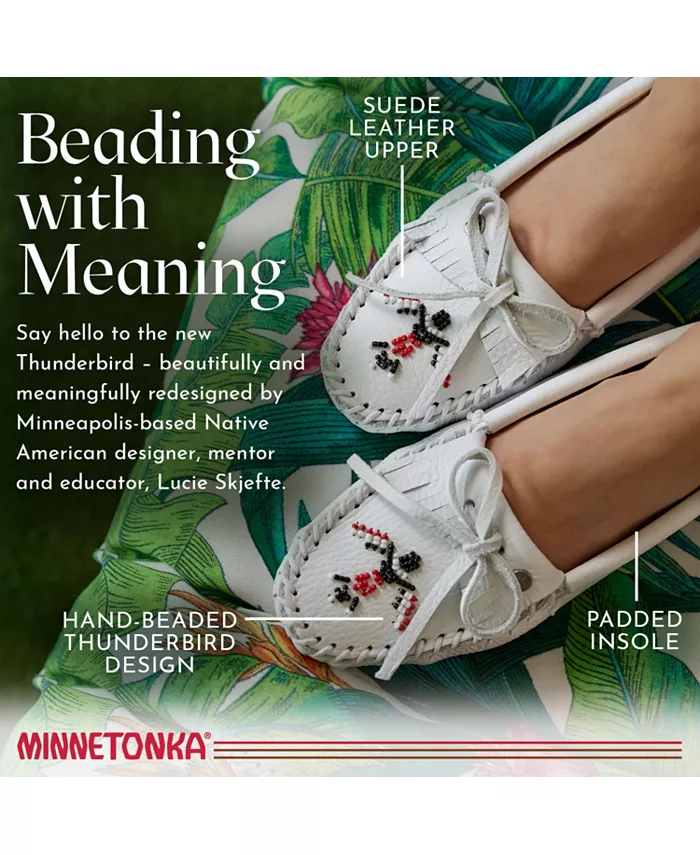Женские мокасины Thunderbird "Animikii" на мягкой подошве Minnetonka, белый — фото 4