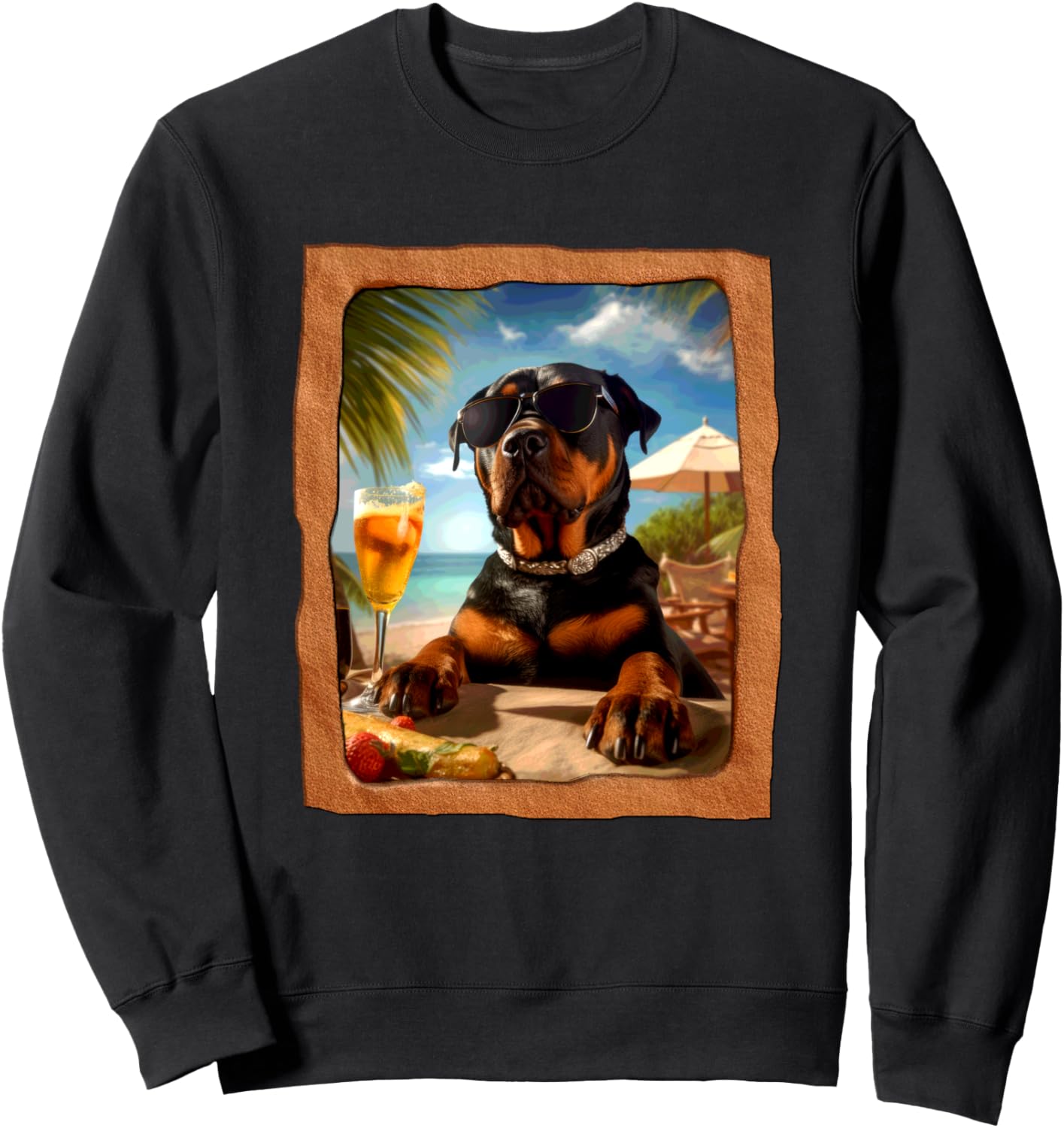 

Толстовка с изображением ротвейлера и пляжным пейзажем в солнцезащитных очках Playful Summer Vibes Pet Relaxation Beach Life, черный